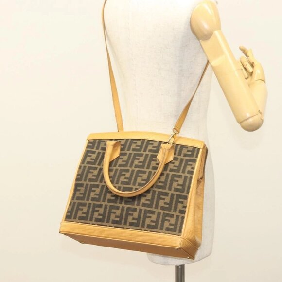 FENDI Zucca Canvas Hand Bag 2way Brown Black Auth bs27918 - Picture 1 of 16